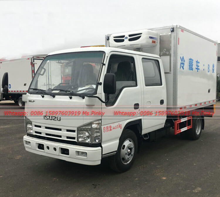 Double Row Cabin Small ISUZU Refrigerator Truck With Hook