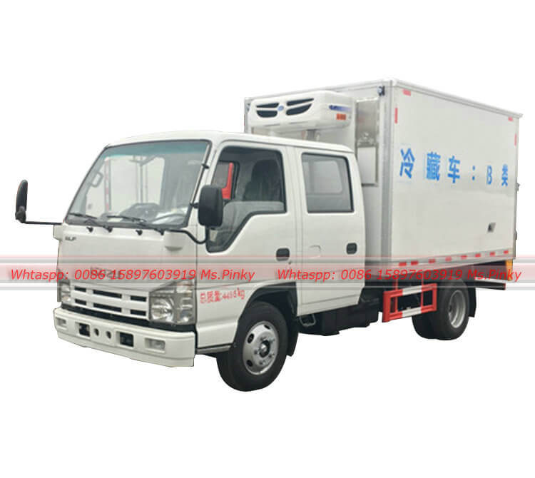 100P ELF Double Row Cabin ISUZU Fresh Chicken Mutton Beef Meat Refrigerator Wagon With Meat hook